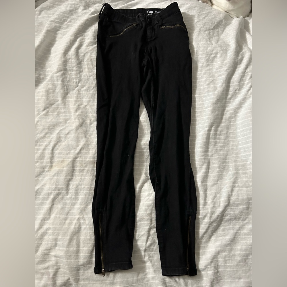 Gap Legging Jeans Denim Zip Pockets Skinny Mid Rise Black Zip Ankle Size 2/26R